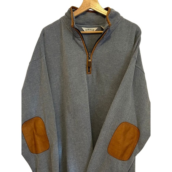Orvis Mens XXL Quarter Zip Heavy Pullover Sweater Cotton Leather Elbow Patches - Picture 1 of 10